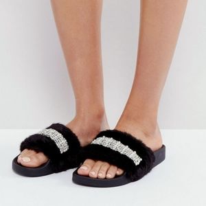 River Island jewelled and fur mules